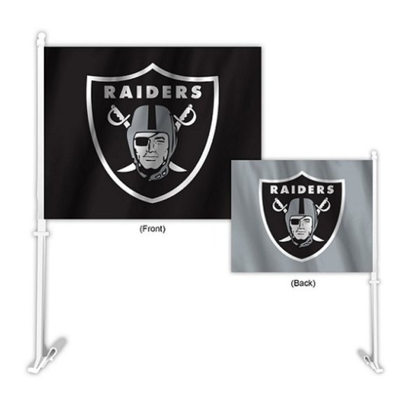 🏈🆕 LAS VEGAS RAIDERS DOUBLE SIDED CAR FLAG - HOME-AWAY DESIGN - NFL -… - Picture 1 of 1